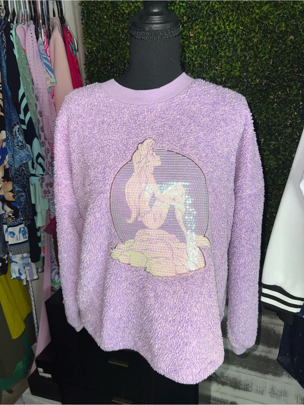 Disney Lavender Purple Plush Ariel Sequin Sweatshirt